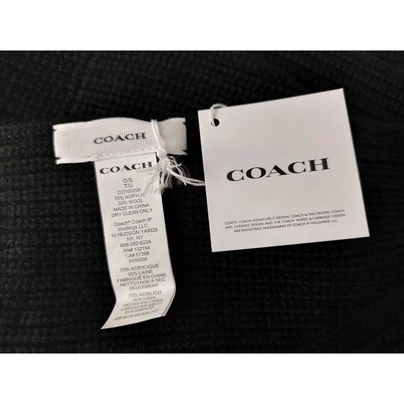 Coach Chunky Patch Long Wool Knit Scarf Black Fall Winter NWT - Picture 5 of 6